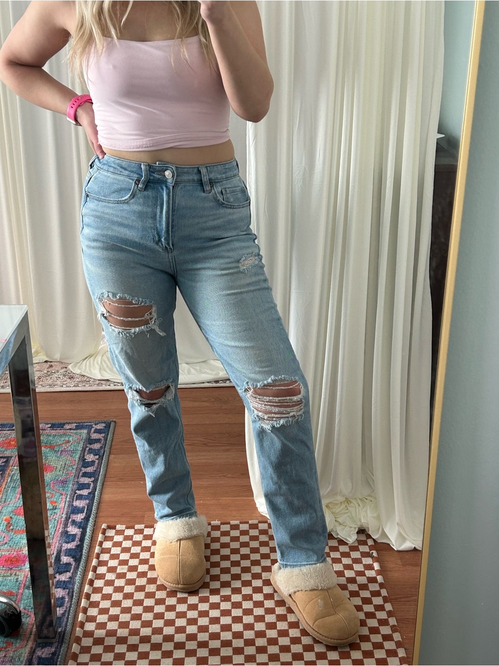 American Eagle Outfitters Light Blue Distressed Straight Leg Jeans